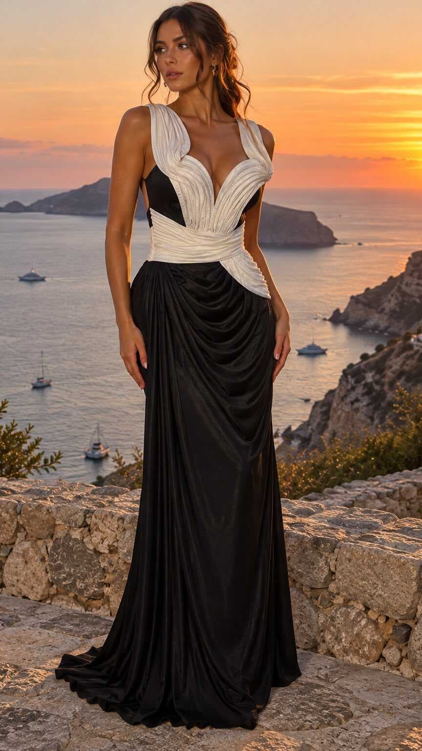 Black & Ivory Sculpted Evening Gown S